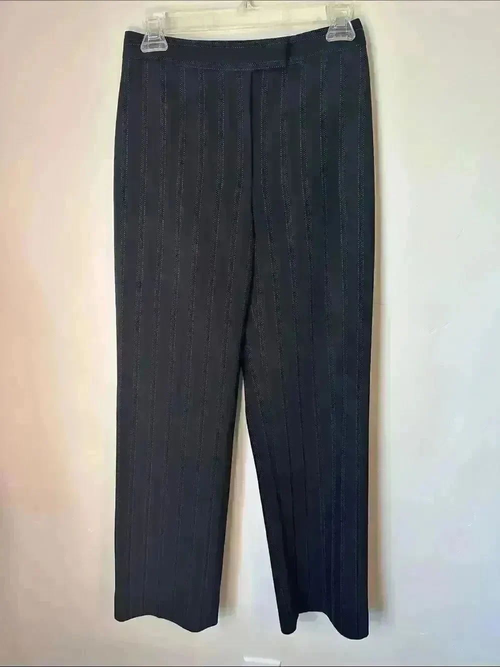 Classic Pinstripe Dress Pants - Black with Subtle Gray Stripes